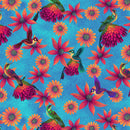 Luminous Haven B-4454-75 Bright Blue Hummingbirds and Flowers by Jk Stewart Collection for Blank Quilting.