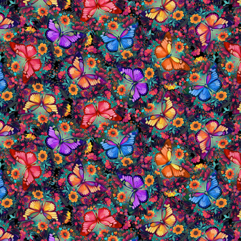 Luminous Haven B-4458-67 Turquoise Butterflies by Jk Stewart Collection for Blank Quilting.