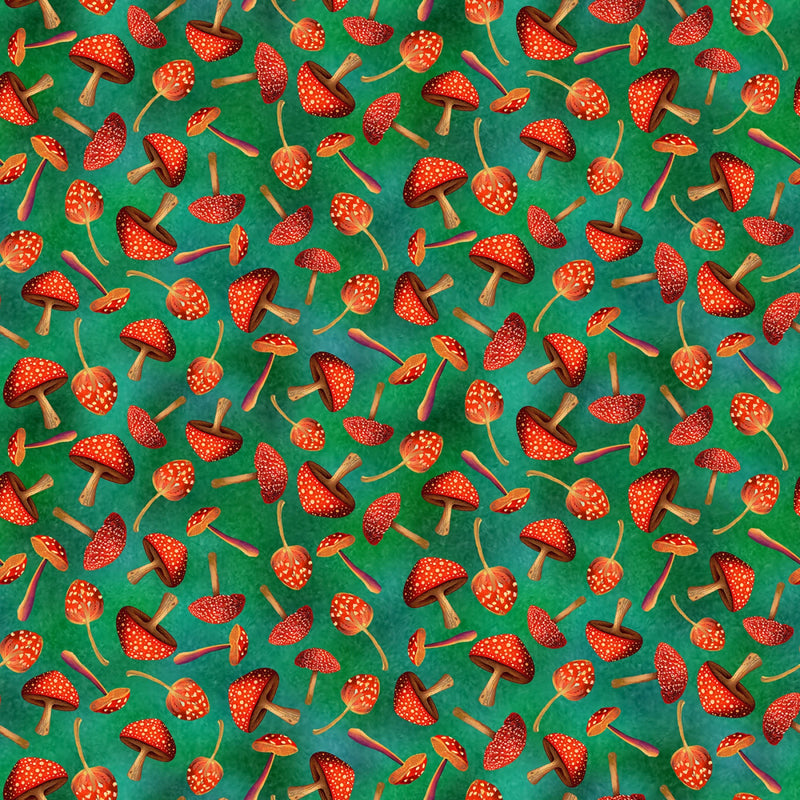 Luminous Haven B-4459-66 Green Mushrooms by Jk Stewart Collection for Blank Quilting.