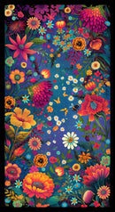 Luminous Haven Panel B-4463B-77 Dark Blue Panel with Flowers and Bugs by Jk Stewart Collection for Blank Quilting.