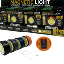 Packaging of magnetic lights with a switch and USB cable on a white background