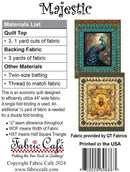 Back cover of Majestic quilt pattern showing fabric requirements.