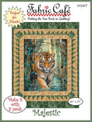 Majestic quilt pattern front cover shows tiger surrounded by geometric design.