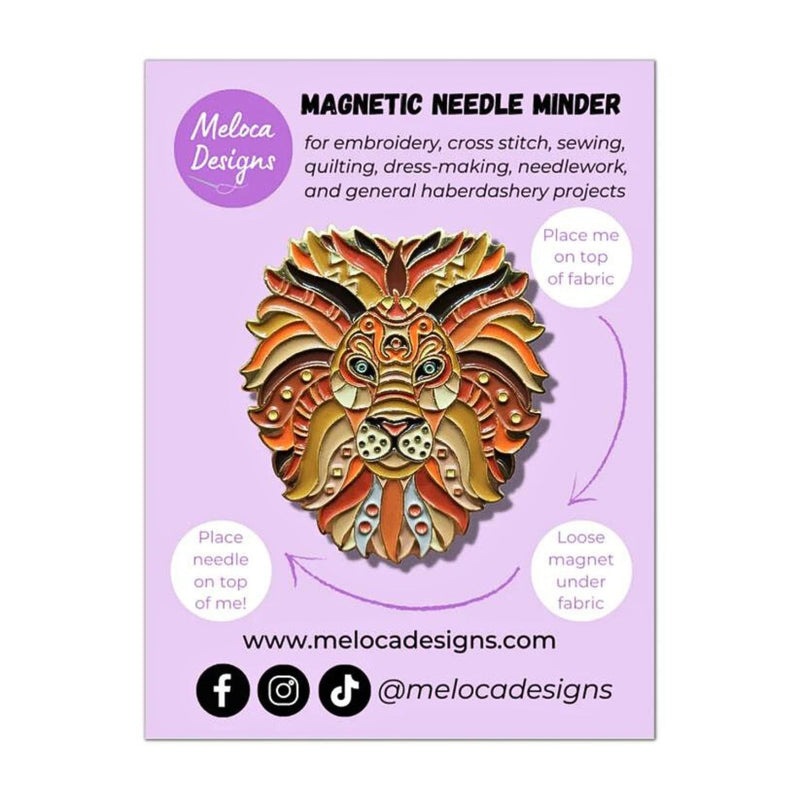 Mandala Lion Enamel Needle Minder on Backing Card