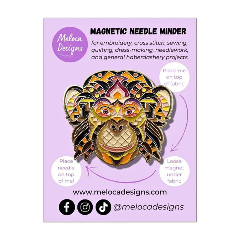 Mandala Monkey Enamel Needle Minder on Backing Card