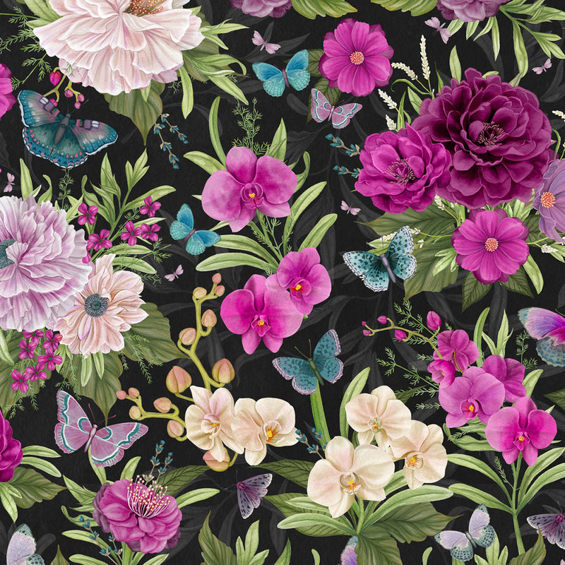 Midnight Garden 3017 27697 976 All Over Black Large Floral by Danielle Leone for Wilmington Prints