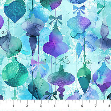 Midwinter Magic DP28232-10 White Multi Baubles by Deborah Edwards and Melanie Samra for Northcott