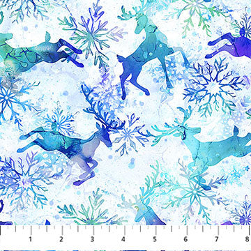 Midwinter Magic DP28233-10 White Multi Reindeer Prance by Deborah Edwards and Melanie Samra for Northcott