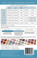 Mini Plaid-ish Quilt Fabric requirements chart for quilting with a colorful fabric swatch on a blue background