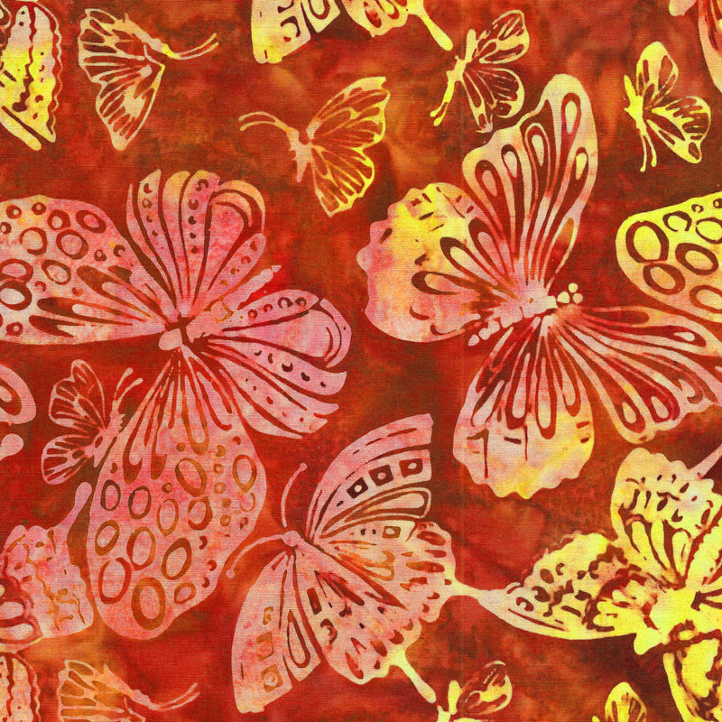 Monarch Batik 122356380 Large Butterflies Red Redwood by Island Batik