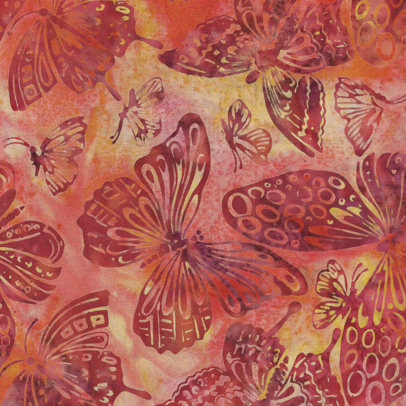 Monarch Batik 122356872 Large Butterflies Multi Orange Pink by Island Batik