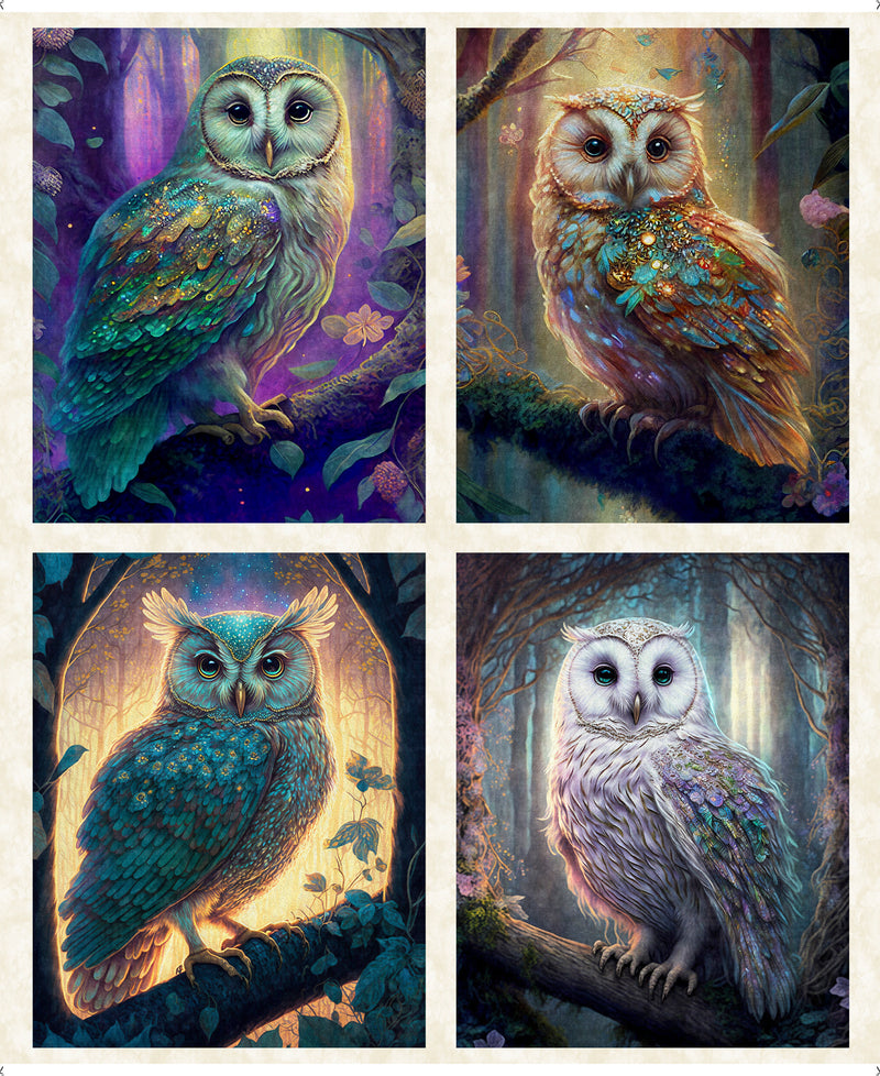 Mystic Owls Panel 30033-E Cream Owl Panel by Morris Creative Group for QT Fabrics