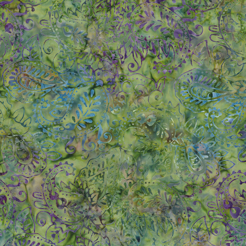 Mystic Vineyard Batik 1400 22276 764 Green/Purple Paisley by Wilmington Prints