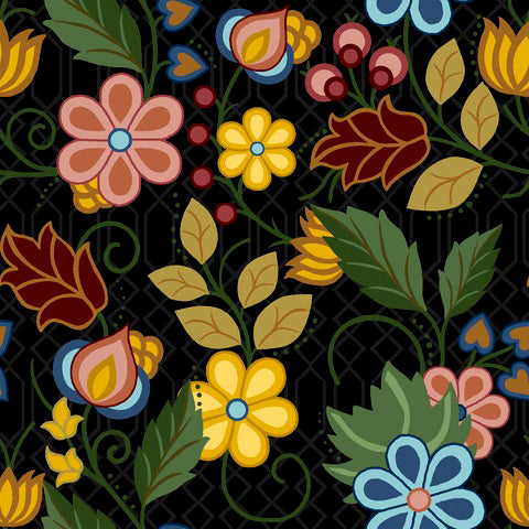 Native Floral 4 SG-0004 Black by Shannon Gustafson for International Textiles