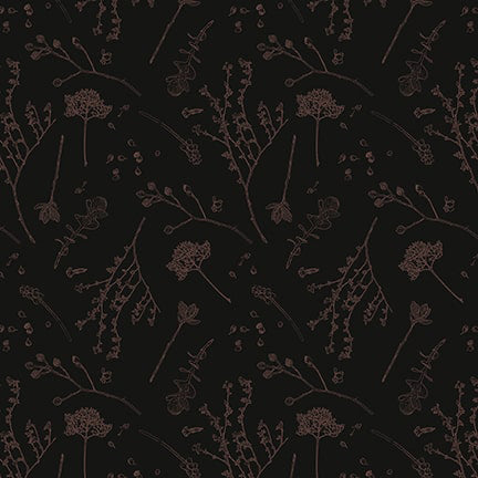 Nature's Whisper 3531-99 Black Tossed Stemmed Flowers by Carissa Bordeleau for Blank Quilting