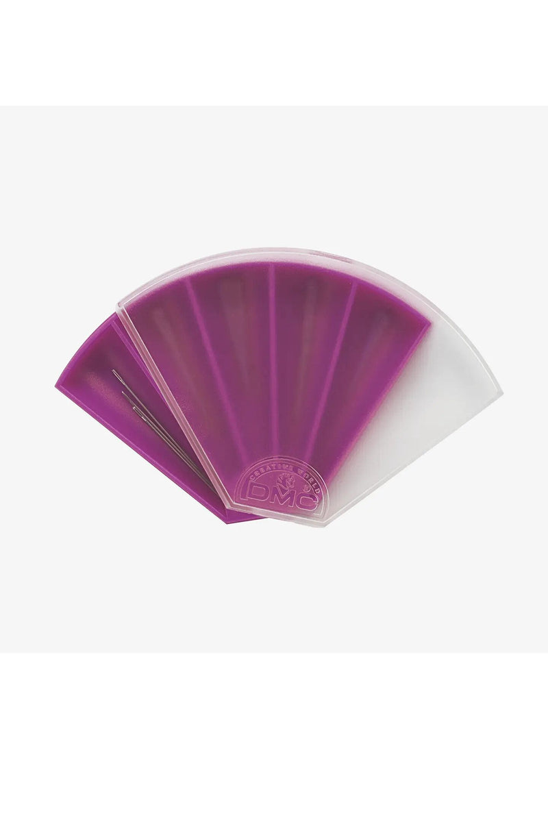 Purple and white fan-shaped Needle Organizer by DMC on a white background