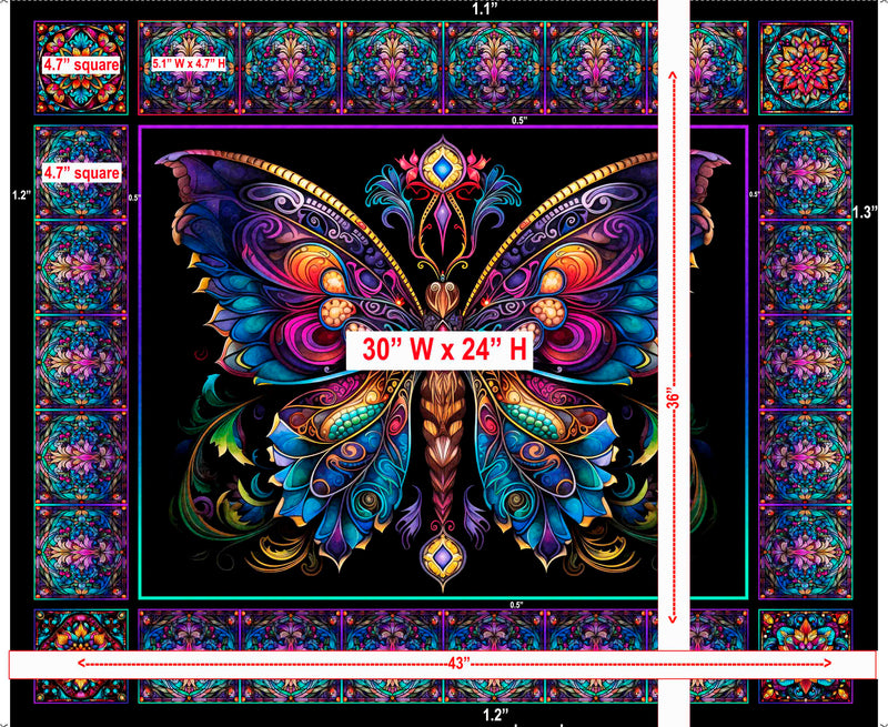 Night Flight Panel 30750-X Multi Butterfly Panel Night Flight Panel by Morris Creative Group for QT Fabrics.