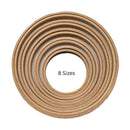 Nested Nurge Beech Screwless Display Embroidery Hoops  in varying diameters, arranged concentrically on a plain white background with the text '8 Sizes' centered inside the inner ring.