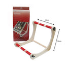 Nurge Lap or Table Stitchery Stand 190-3 on white background and dimensions with packaging.