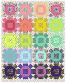 Nuts and Bolts Free PDF Quilt with geometric floral patterns in various colors on a white background.