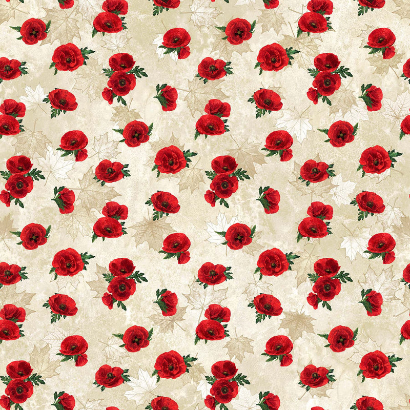 Oh Canada 11 25237-12 Cream Multi Small Poppy Toss by Deborah Edwards for Northcott