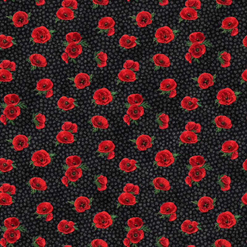 Oh Canada 11 25237-99 Black Multi Small Poppy Toss by Deborah Edwards for Northcott