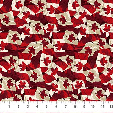 Oh Canada 12 27179-24 Red/Beige Waving Flags by Deborah Edwards for Northcott