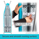 ironing board cover - turquoise showing underside of cover and ironing board