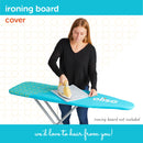 ironing board cover - turquoise showing woman ironing on cover