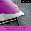 Oliso Pro Plus Smart Iron Orchid showing tip of iron used for detailing