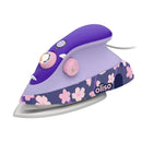 Oliso Mini Project Iron With Solemate Yaya Han styling shows purple iron with floral design on a white background