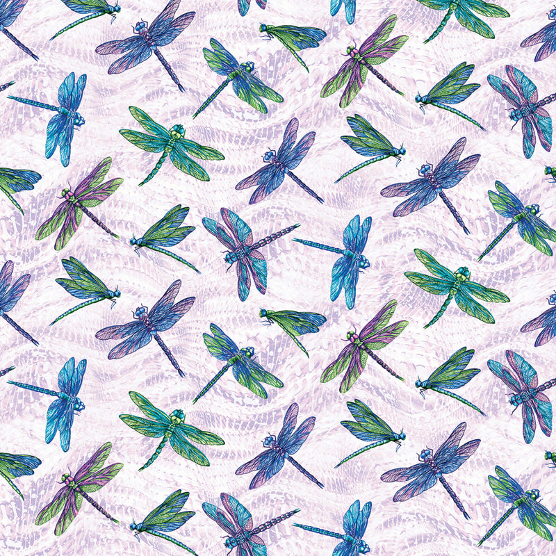 On Dragonfly Wings 16400P-06 Large Dragonfly Light Lavender by Ann Lauer for Benartex