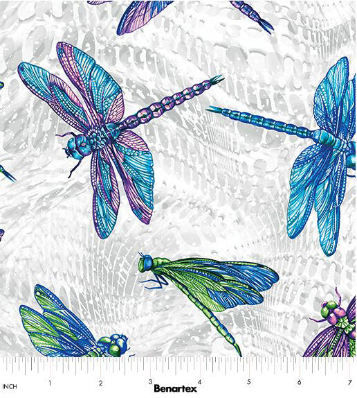 On Dragonfly Wings 16400P-08 Large Dragonfly Grey by Ann Lauer for Benartex