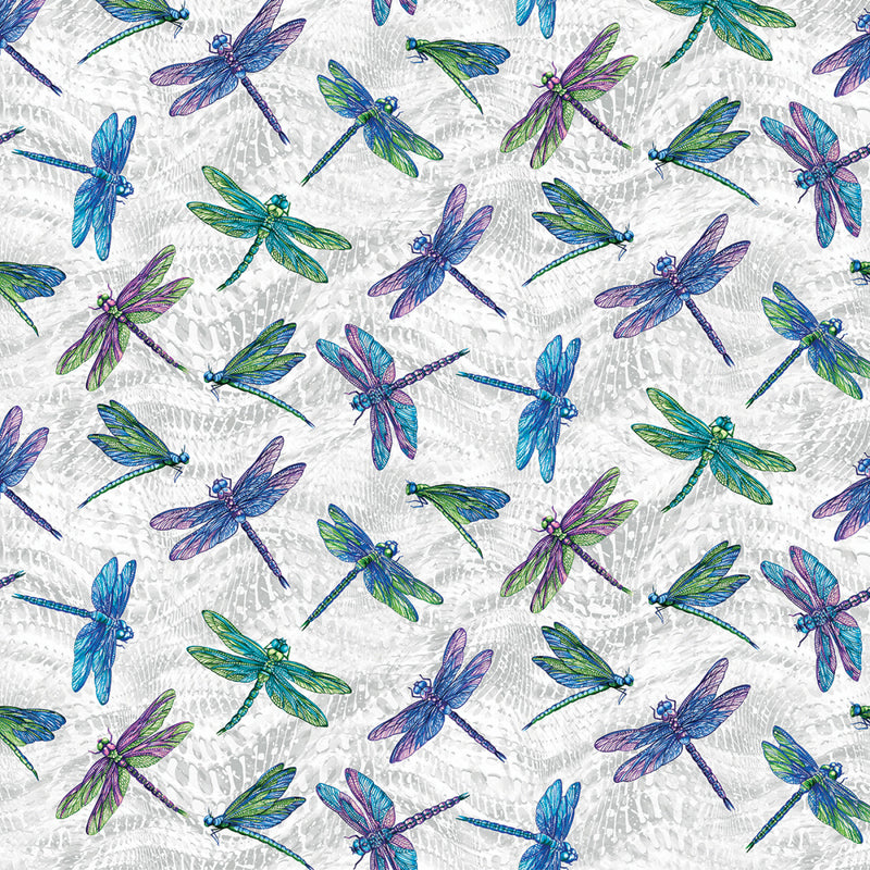 On Dragonfly Wings 16400P-08 Large Dragonfly Grey by Ann Lauer for Benartex