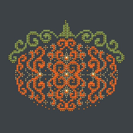 Orange Swirl Pumpkin Cross Stitch Pattern shown on charcoal background