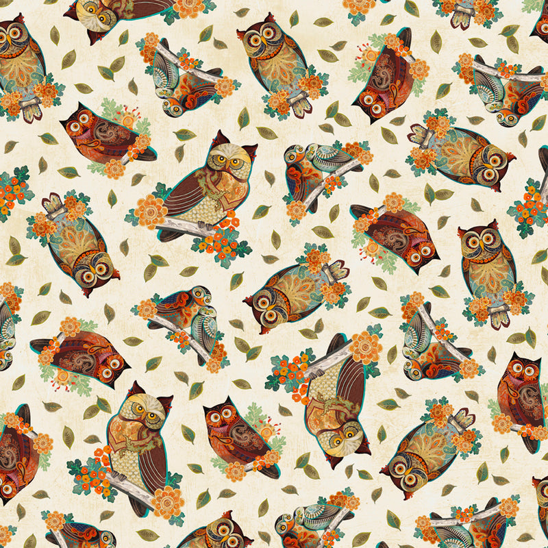 Owl Arabesque 28583-E Tossed Owls by David Galchutt for QT Fabrics