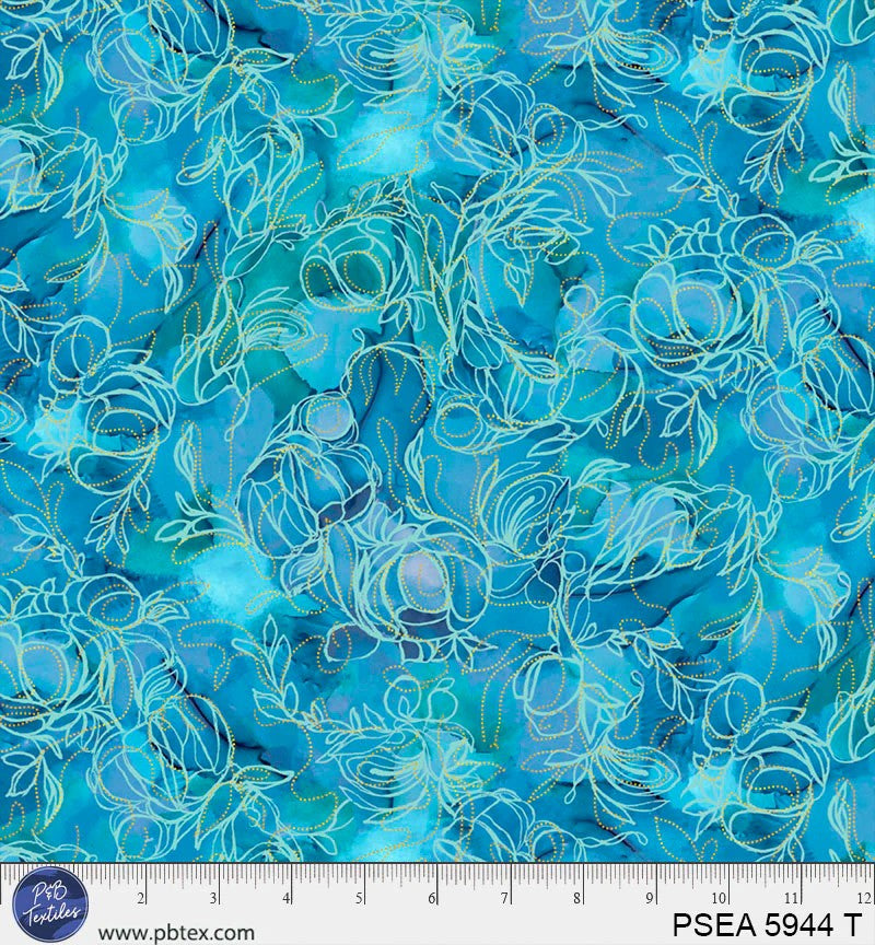 Painted Sea PSEA 5944 T Flowing Linework by Amy Tieman for P&B Textiles