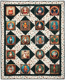 Quilt with Christmas-themed patchwork design featuring various characters and patterns from Panel Perfect 3-Yard Quilts.