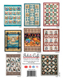 Panel Perfect 3-Yard Quilts back cover shows collection of quilt patterns displayed on a white background with Fabric Cafe branding.