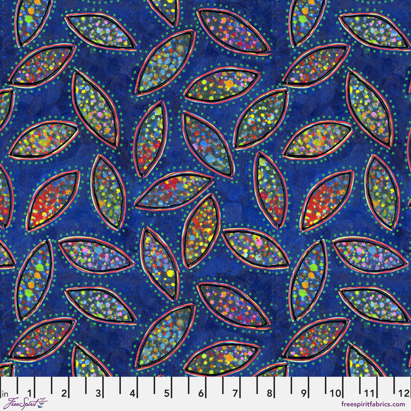 Paper Trees PWSP078.BLUE Leaf Pile by Sue Penn for FreeSpirit