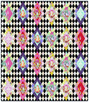 Pawn to Queen Free PDF Quilt Pattern with diamond patterns on a black and white background.
