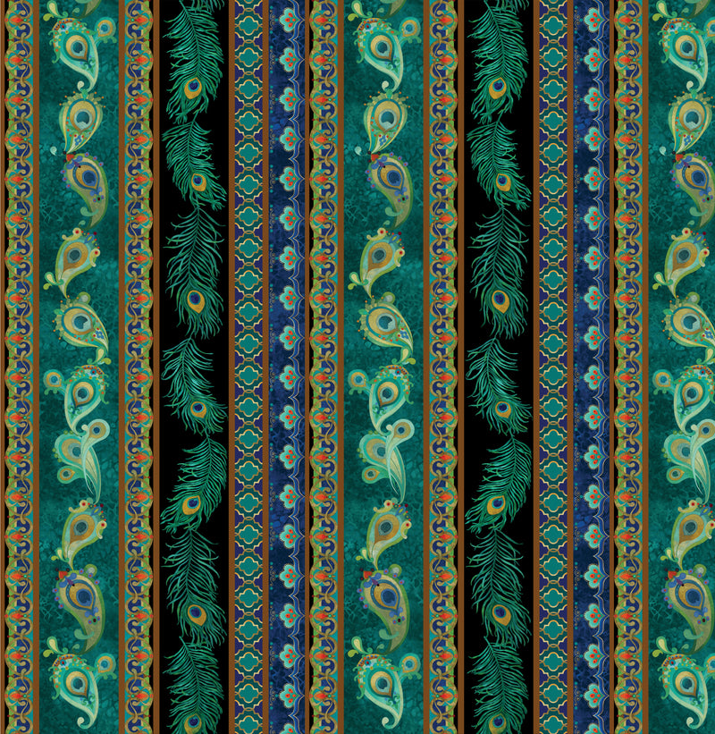 Peacock Symphony 13485-99 Stripe Multi by David Galchutt for Benartex