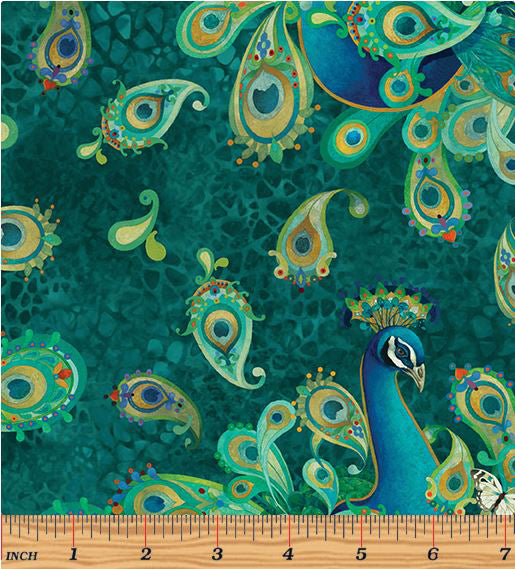 Peacock Symphony 13486-85 Allover Teal by David Galchutt for Benartex