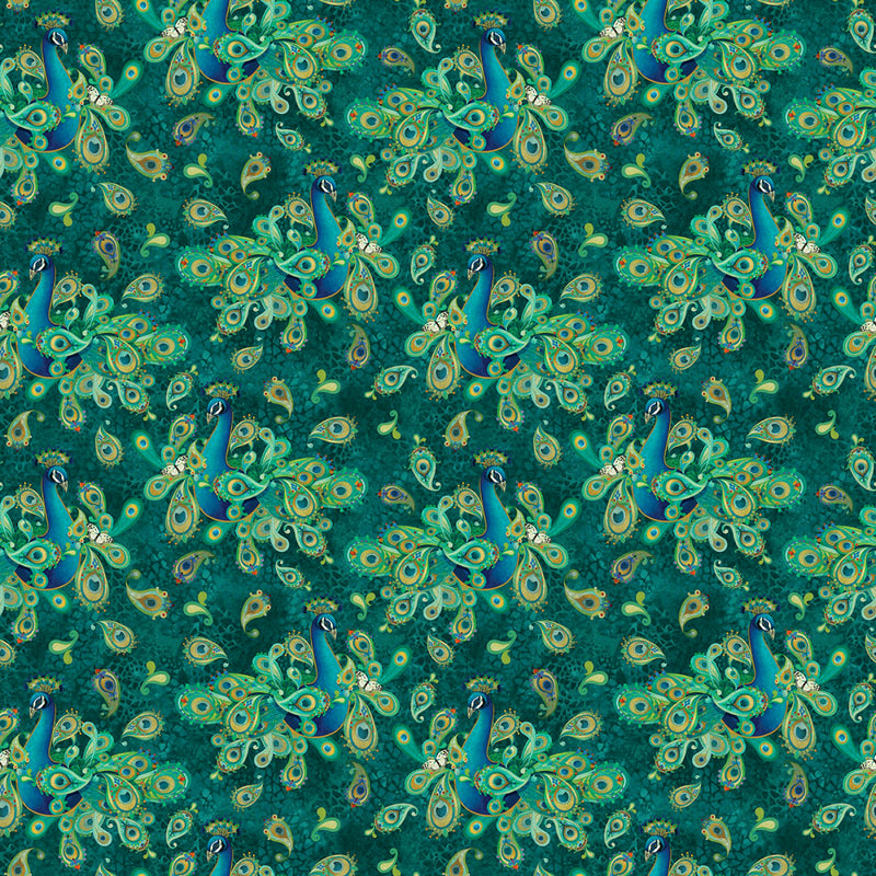 Peacock Symphony 13486-85 Allover Teal by David Galchutt for Benartex