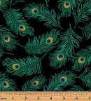 Peacock Symphony 13488-12 Feather Symphony Black by David Galchutt for Benartex