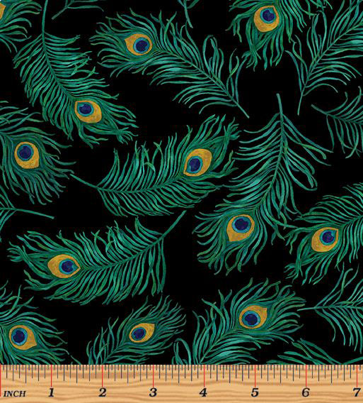 Peacock Symphony 13488-12 Feather Symphony Black by David Galchutt for Benartex