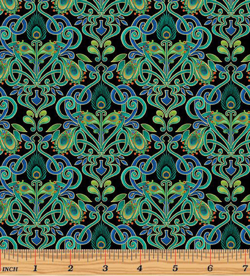 Peacock Symphony 13489-99 Feather Medallion Multi by David Galchutt for Benartex