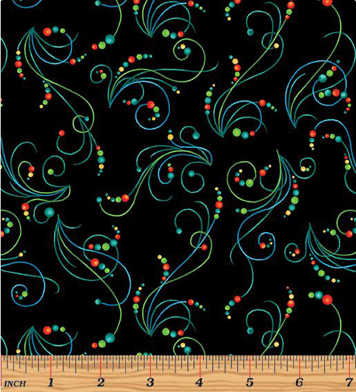 Peacock Symphony 13493-12 Symphony Swirl Black by David Galchutt for Benartex