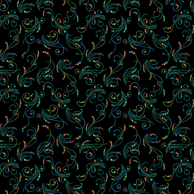 Peacock Symphony 13493-12 Symphony Swirl Black by David Galchutt for Benartex