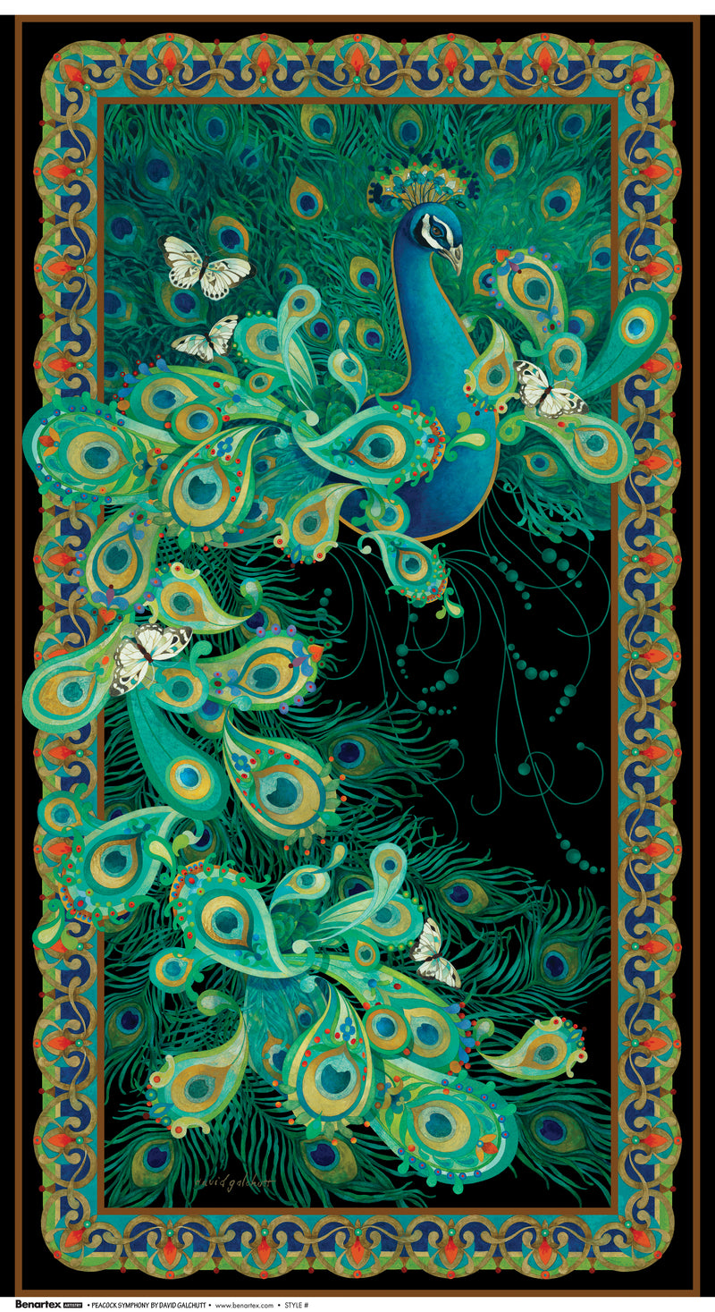 Peacock Symphony Panel 13484-99 Panel Multi by David Galchutt for Benartex